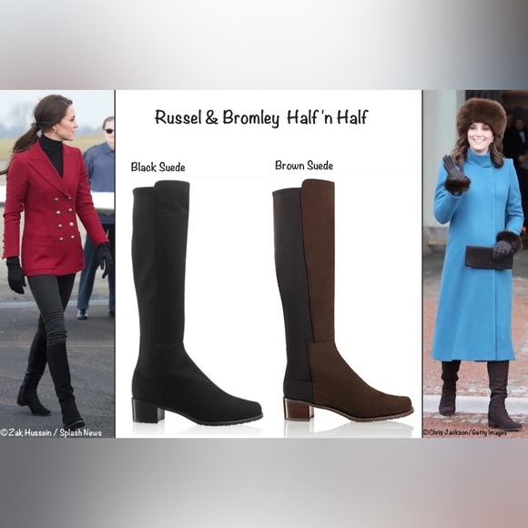 ASO Kate Middleton. Stuart Weitzman HalfnHalf Dark Brown Suede Knee Boots Size 7 - Picture 2 of 11